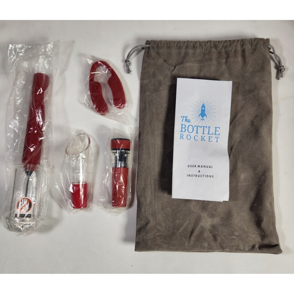 The BOTTLE ROCKET Wine Opener 5 pc Set Red - Pump Cutter Pourer Seal‎ w/Bag